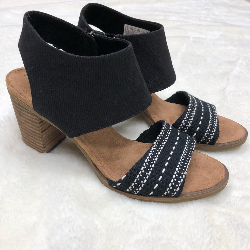 NEW Tom’s Majorca Black and white Women's Block Heeled Sandals 9 ankle strap